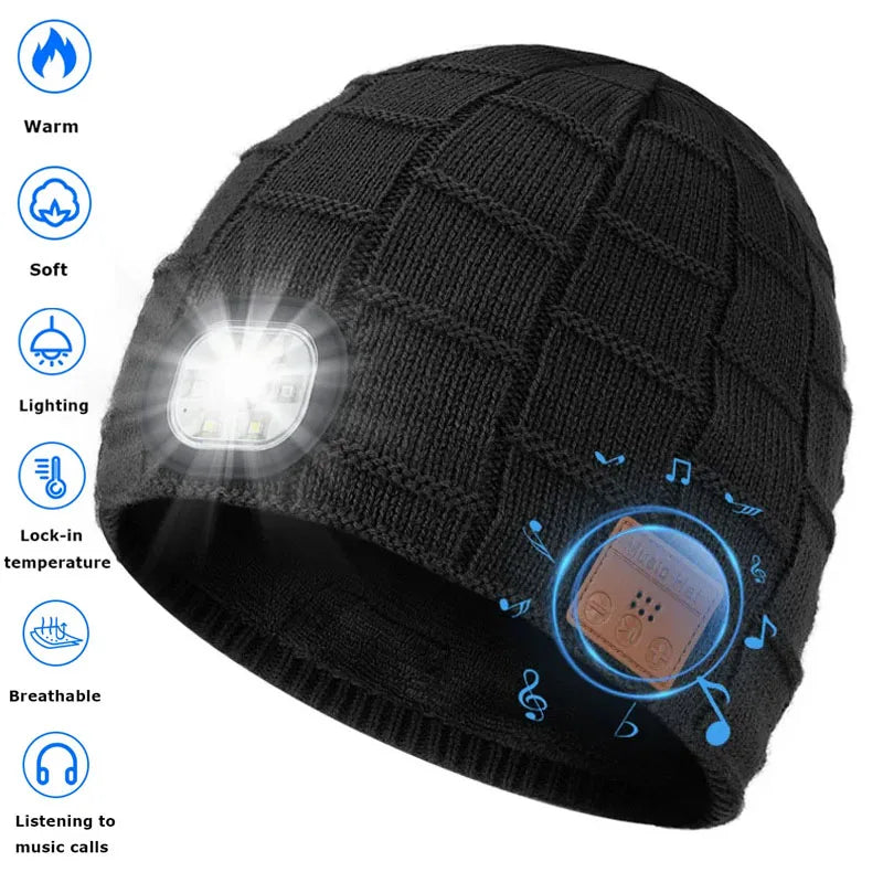 Beanie 3in1 Unisex Wireless Bluetooth Music Hat Outdoor Sports with Light