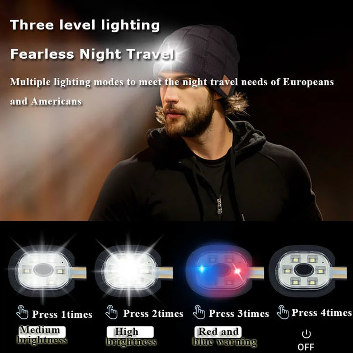 Beanie 3in1 Unisex Wireless Bluetooth Music Hat Outdoor Sports with Light