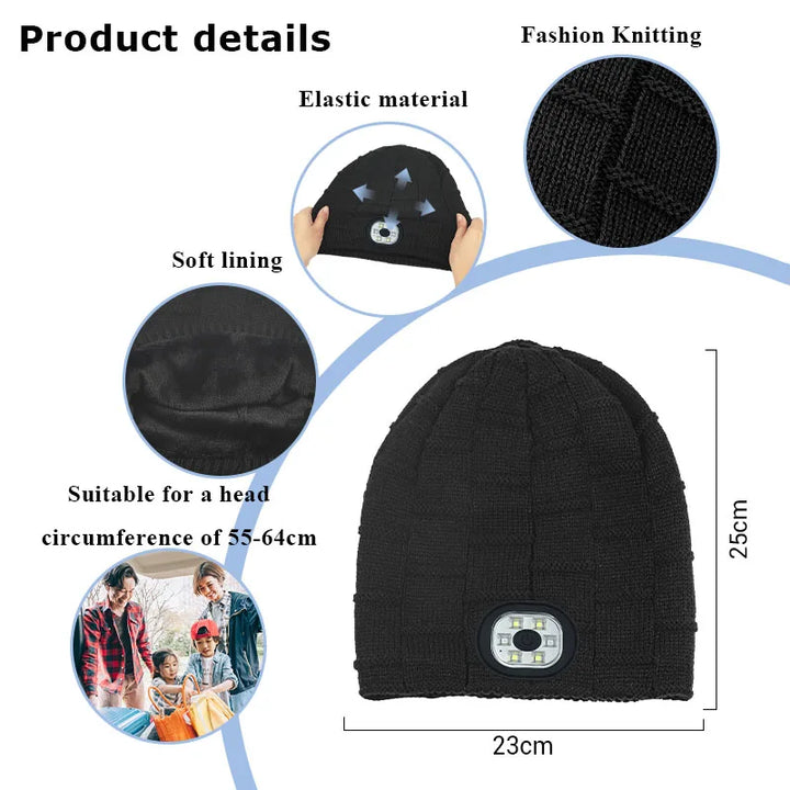 Beanie 3in1 Unisex Wireless Bluetooth Music Hat Outdoor Sports with Light
