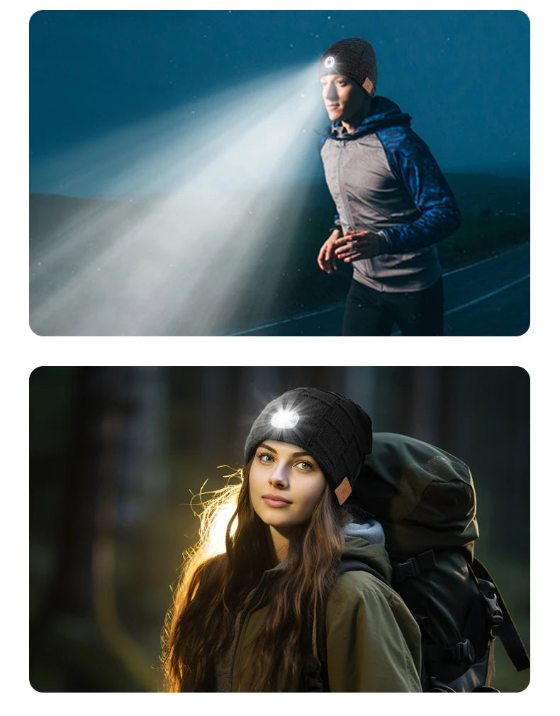 Beanie 3in1 Unisex Wireless Bluetooth Music Hat Outdoor Sports with Light